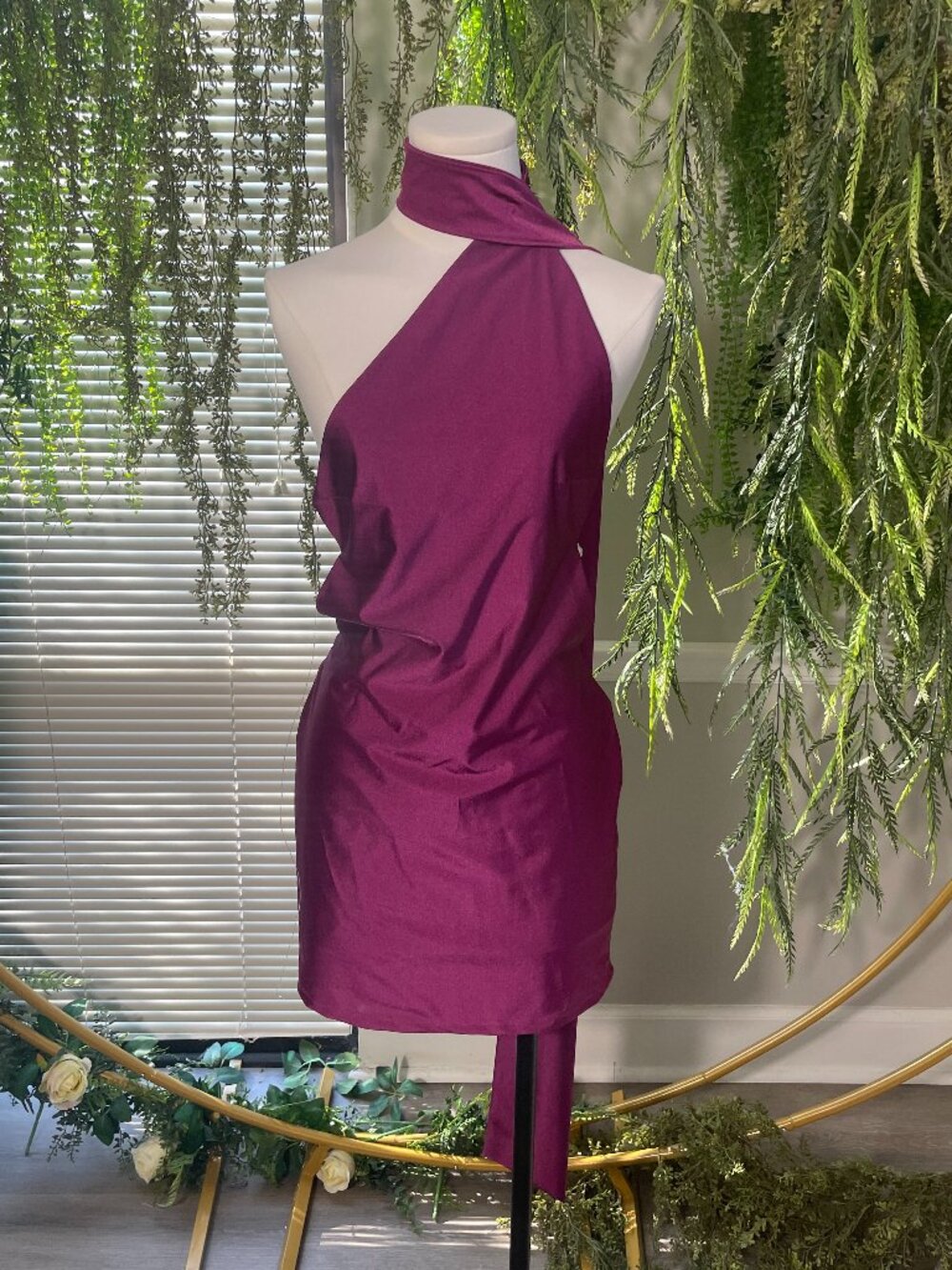 Khanums | Kara Diamante Trim Mini Dress in Craneberry